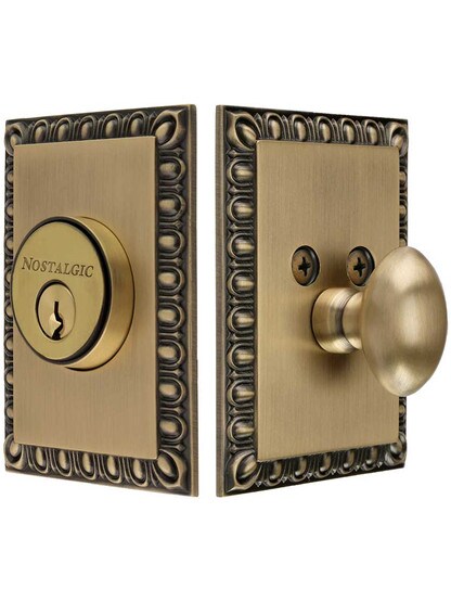 Ovolo Single-Cylinder Deadbolt Keyed Alike in Antique Brass.